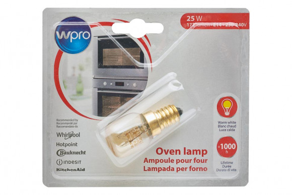 Лампа E14 25W 230V T300C D=25 L=55 WPRO 484000008842 для духовки и микроволновой печи Оригинал Лампа E14 25W 230V T300C D=25 L=55 WPRO 484000008842 для духовки и микроволновой печи Оригинал