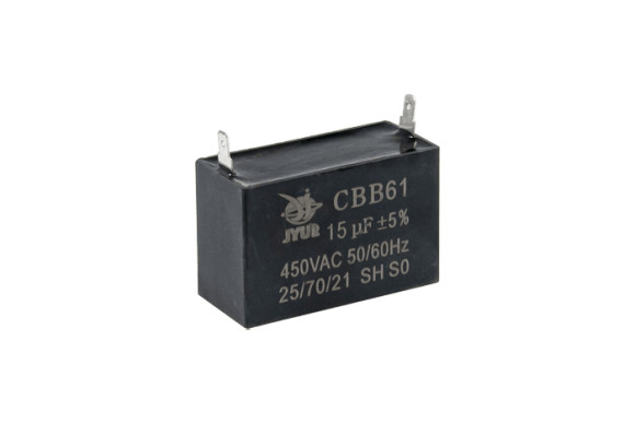 Конденсатор CBB61 15 мкФ, 450 В, Jyul (прямокутний, клеми) Конденсатор CBB61 15 мкФ, 450 В, Jyul (прямокутний, клеми)